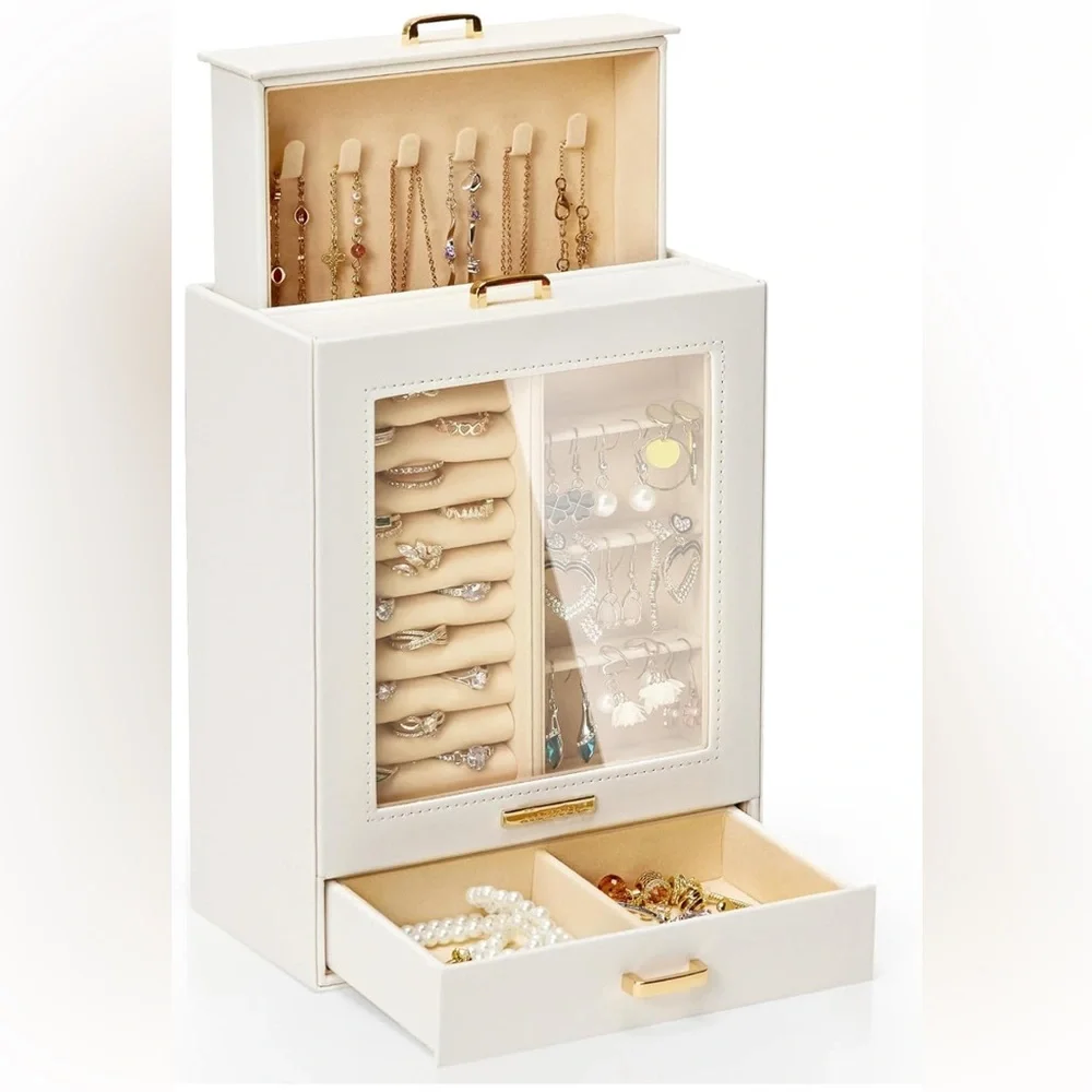 White/Gold Jewelry Box with glass window